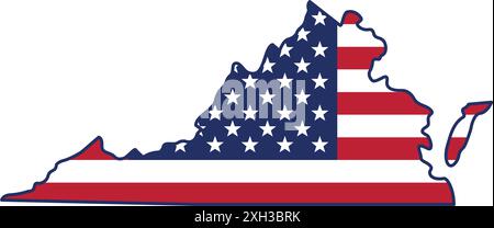 Die Umrisse der virginia VA-Zustandskarte wurde vereinfacht, indem der us-amerikanische Flaggenvektor auf transparentem Hintergrund isoliert wurde Stock Vektor