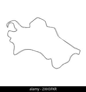 Vereinfachte Karte für Turkmenistan. Skizzierte Umrisse mit dünnem Dreifachstift isoliert auf weißem Hintergrund. Einfaches Vektorsymbol Stock Vektor