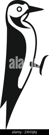 Schwarze Silhouette eines Spechtvogels, der von der Seite gesehen steht Stock Vektor