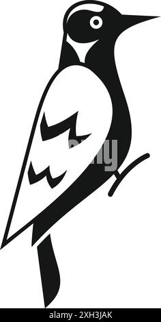 Einfaches Symbol eines Spechtvogels mit gestreiften Flügeln im Profil Stock Vektor