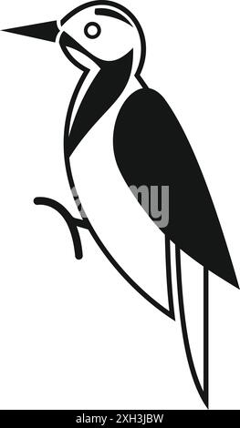 Einfache Illustration eines Spechts, der in Schwarz-weiß steht Stock Vektor