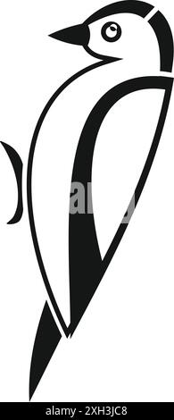 Schlichtes schwarz-weißes Ikonendesign eines Spechtvogels, der an einem Baum pickt Stock Vektor
