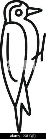 Schwarz-weiße Strichkunst eines Spechts, der auf einem Baumstamm steht, minimalistisches Design Stock Vektor
