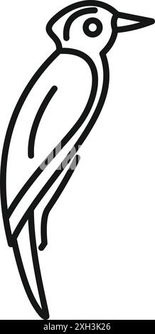 Einfache Strichgrafik-Ikone eines Spechts, der im Profil steht Stock Vektor
