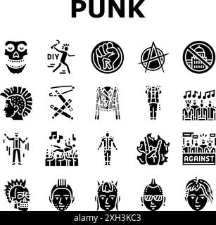 Punk Retro Element Handkunst Symbole Set Vektor Stock Vektor