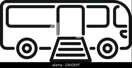 Liniensymbol eines Stadtbusses mit offener Tür und einziehbarer Einstiegsrampe, die die Zugänglichkeit in öffentlichen Verkehrsmitteln unterstreicht Stock Vektor