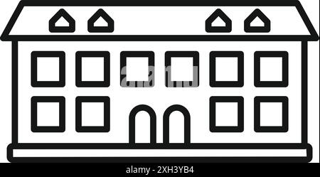 Strichkunstsymbol, das ein Rathaus oder ein anderes Gemeindegebäude mit mehreren Fenstern darstellt Stock Vektor