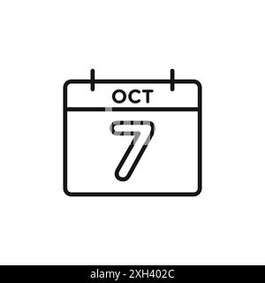 7 oktober Datum Icon Logo Zeichen Vektor Umriss in schwarz-weiß Farbe Stock Vektor