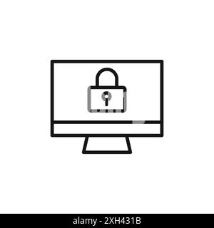 IOT-Sicherheitssymbol-Logo-Vektorkontur in Schwarz-weiß Stock Vektor