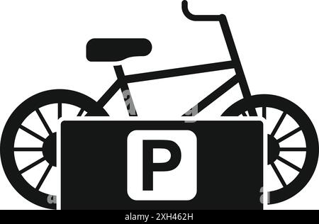 Schwarz-weißes Schild für Fahrradparkplätze mit einem ausgewiesenen Parkplatz für Fahrräder Stock Vektor