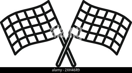 Zwei gekreuzte karierte Fahnen, die im Wind winken, symbolisieren das Ende eines Rennens Stock Vektor