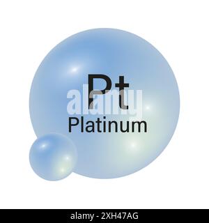 Platin-Element-Symbol. Glänzend blaue Kugel. Periodensystem. Vektorabbildung. Stock Vektor
