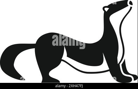 Schwarz-weiß-Ikone eines Frettchens, das steht und nach oben blickt Stock Vektor