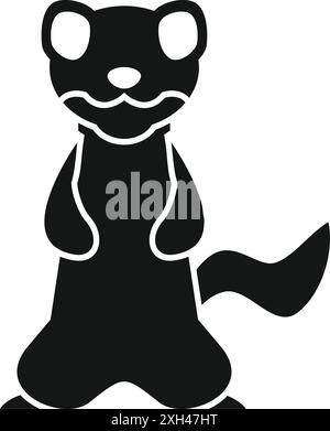 Einfaches Symbol eines schwarz-weißen Frettchens, das auf zwei Beinen steht Stock Vektor