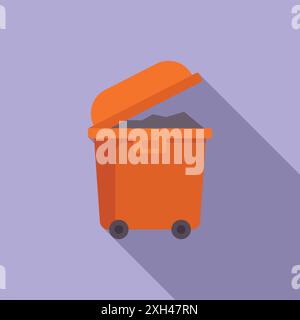 Einfaches Symbol eines offenen orangefarbenen Müllbehälters, der auf Rädern steht und voller Müll, Abfallwirtschaft und Recycling-Konzept ist Stock Vektor