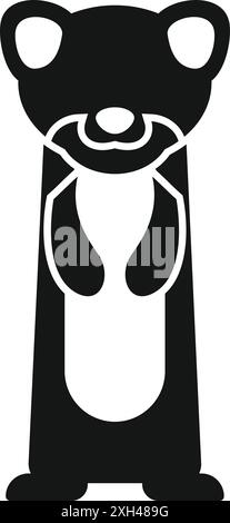 Einfache und süße schwarz-weiße Illustration eines Frettchens, das auf seinen Hinterbeinen steht Stock Vektor