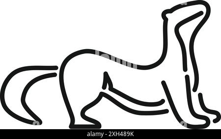 Minimalistisches Line Art Logo eines Wiesels, das auf seinen Hinterbeinen steht, in einer neugierigen Pose Stock Vektor