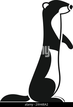 Schwarze Silhouette eines Frettchens, der auf seinen Hinterbeinen steht Stock Vektor