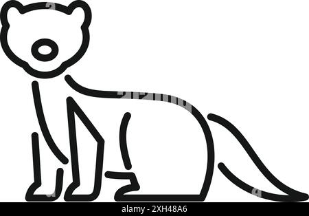Einfaches Symbol eines Frettchens, das auf allen Vieren steht, gezeichnet mit minimalistischen schwarzen Linien auf weißem Hintergrund Stock Vektor
