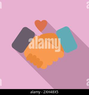 Illustration von zwei Geschäftsleuten, die mit einem Herzen über dem Kopf die Hand schütteln, was Liebe, Respekt und erfolgreiches Einvernehmen bedeutet Stock Vektor