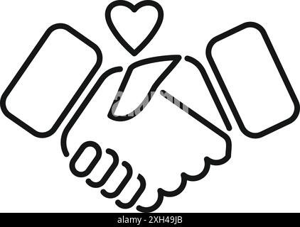 Zwei Geschäftsleute, die die Hand schütteln, machen einen Deal mit einem Herzen, was eine vertrauenswürdige Partnerschaft bedeutet Stock Vektor