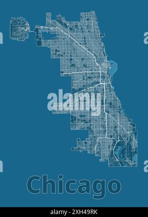 Chicago, USA Karte Blaudruck Poster Kunst Stock Vektor