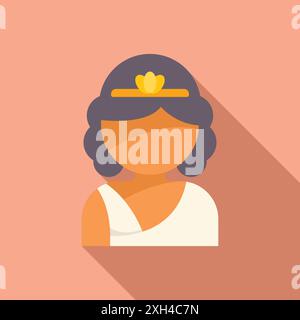 Flache Illustration einer griechin mit traditioneller Tunika und Lorbeerkranzkrone Stock Vektor