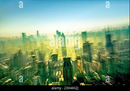 S.W. über dem Zentrum von Shanghai, China, vom Park Hyatt Hotel im Shanghai World Financial Center Tower, 100 Century Avenue, Pudong Stockfoto