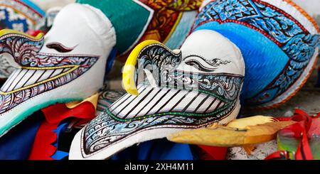 Nahaufnahme der Maske während des Phitakhon Festivals in der Stadt loei-thailand Stockfoto