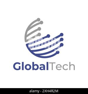 Global Technology Digital Circuit Dots Line Outline Logo-Vorlage Stock Vektor