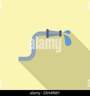 Wasser, das aus einem Gartenschlauch fließt, erzeugt einen großen Schatten Stock Vektor