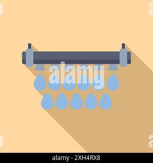 Bewässerungssystem zur Bewässerung des landwirtschaftlichen Feldes, Wassertropfen fallen aus der Pipeline, flaches Design-Symbol Stock Vektor