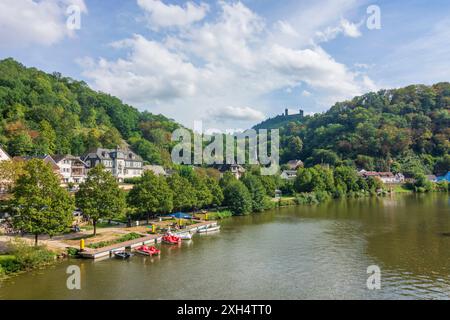 Balduinstein: Lahn, Schloss Schaumburg im Lahntal, Rheinland-Pfalz, Rheinland-Pfalz, Deutschland Stockfoto