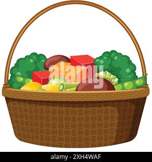 Buntes Gemüse in einem gewebten Korb Stock Vektor