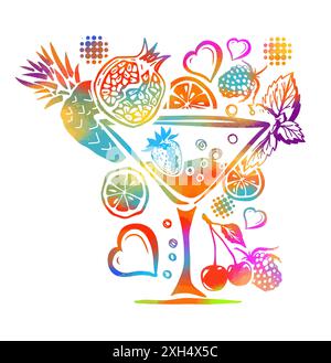 Frisches Obst in Farbtönen. Handzeichnung. Nicht AI. Vektorabbildung Stock Vektor