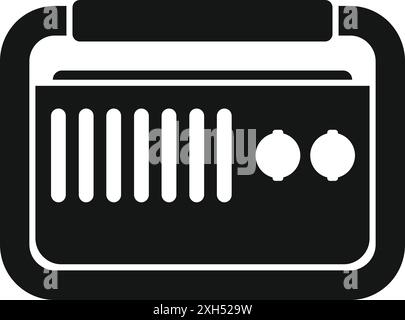 Schwarzes Glyph-Symbol für tragbaren Funkempfänger, der Audiowellen sendet Stock Vektor