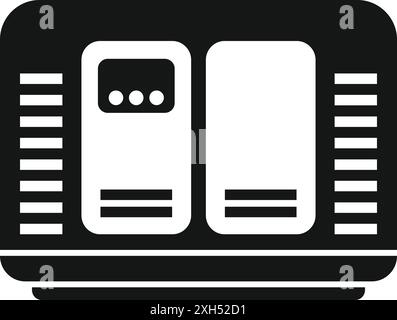 Schwarz-weißes Symbol eines Stromgenerators, der Notstrom liefert Stock Vektor
