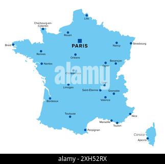 Metropolitan France Silhouette, politische Karte mit Hauptstadt Paris und großen Städten. Gebiet des europäischen Frankreichs, geografisch in Europa. Stockfoto