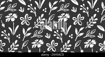 Nahtloses Muster mit Blumenpinsel. Floral abstrakt Hand gezeichnet Pinsel Farbe Hintergrund. Skizzieren Sie handgezeichnetes, florales Muster. Hintergrund mit Tafel-Textur und Blume. Vektorabbildung Stock Vektor