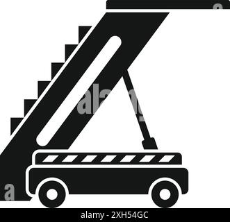 Schwarze Silhouette einer mobilen Flughafengangway, die Passagiere zum Einsteigen mit einem Flugzeug verbindet Stock Vektor