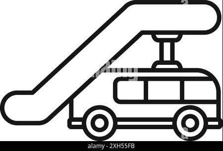 Einfaches Zeilensymbol eines Flughafenpassagiers, der die Passagiere zum ein- oder Aussteigen mit dem Flugzeug verbindet Stock Vektor