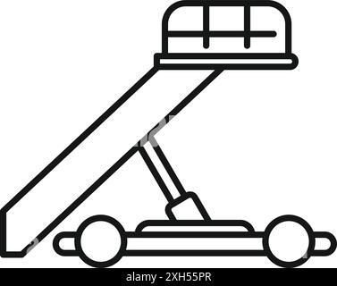 Linienzeichnung der Einstiegstreppe für Flughafenpassagiere mit Rädern, die mit dem Flugzeugeingang verbunden sind, um ein- oder Aussteigen zu ermöglichen Stock Vektor