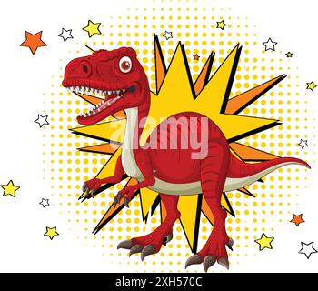Roter Dinosaurier mit Comic-Explosion Hintergrund Stock Vektor