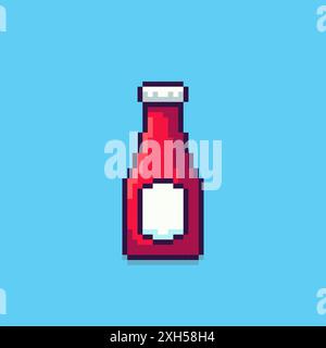 Vektor-Illustration der Ketchup Flasche mit Pixel Art Design, perfekt für Spielelemente Themen Designs Stock Vektor