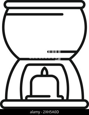 Kerzenbrand unter einem runden Topf zum Kochen von Fondue mit Schokolade oder Käse Stock Vektor