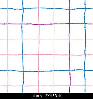 Vektor Hand gezeichnet niedliches kariertes Muster. Cottagecore Doodle Plaid geometrische halbtransparente einfache Textur. Kreuzungslinien. Abstrakt süß zart Stock Vektor
