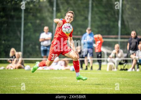 Farum, Dänemark. Juni 2024. Milan Iloski (32) vom FC Nordsjaelland, der während eines Testspiels zwischen dem FC Nordsjaelland und dem FC Randers in Farum gesehen wurde. Stockfoto