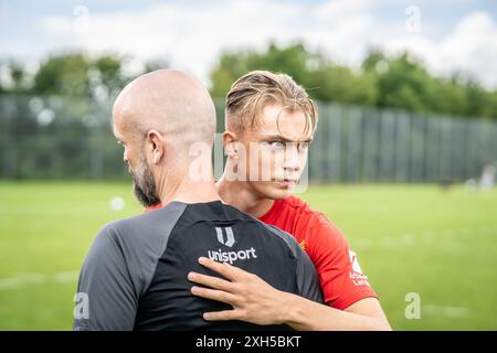 Farum, Dänemark. Juni 2024. Noah Markmann vom FC Nordsjaelland wurde während eines Testspiels zwischen dem FC Nordsjaelland und Randers FC in Farum gesehen. Stockfoto