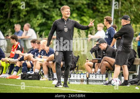 Farum, Dänemark. Juni 2024. Cheftrainer Jens Fonsskov Olsen vom FC Nordsjaelland wurde während eines Testspiels zwischen dem FC Nordsjaelland und dem FC Randers in Farum gesehen. Stockfoto