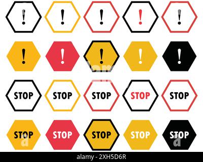 Warnhinweise. Gefahr, Warnschild, Warnschild. Gefahrensymbol, Warnsymbol, Achtung-Symbol. Stock Vektor